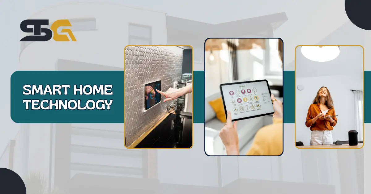 Smart home technology examples with automated lights, thermostat, and security devices
